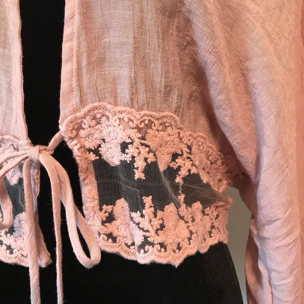 Revamped Women’s Cropped Cover Jacket Size M Kimono Style Sleeves Dusty Pink - Picture 5 of 8